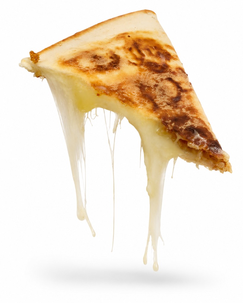 Cheesy quesadilla slice with cheese pull